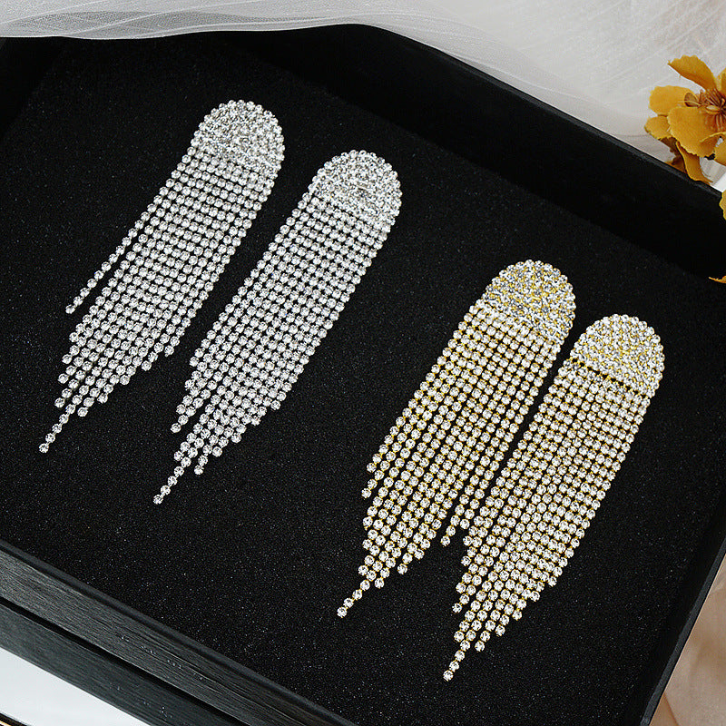 Long Tassel Rhinestone Stud Earrings in 2 Colors - Wazzi's Wear