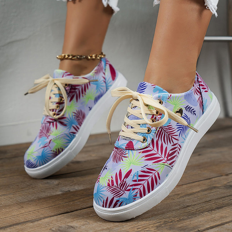 Leaf Print Canvas Sneakers