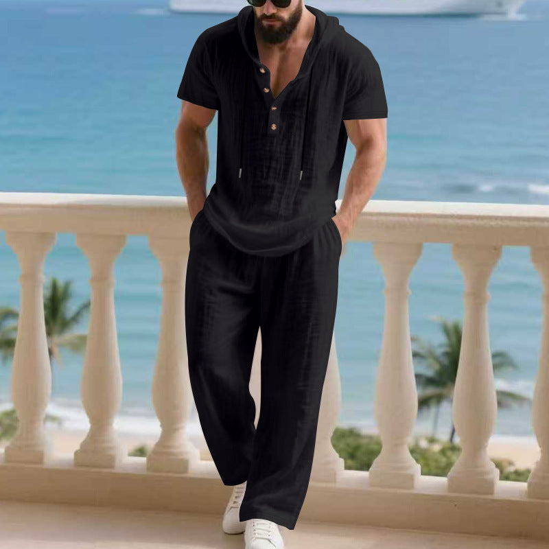 Men's Casual Linen Loose American-Style Pants Suit
