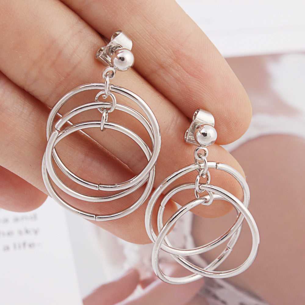 Large Triple Hoop Titanium Steel Stud Earrings