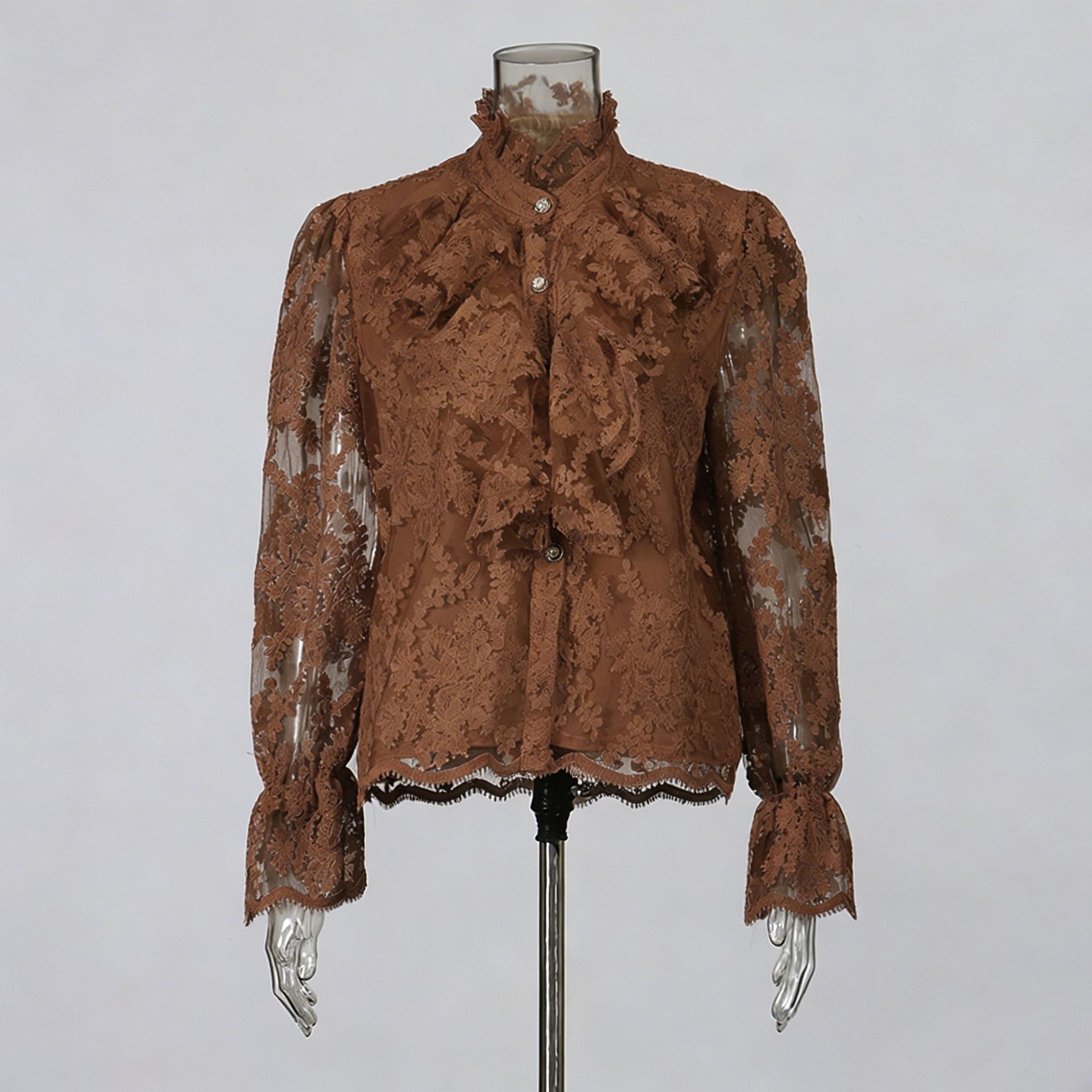 Retro 3D Floral Lace Long-Sleeved Shirt