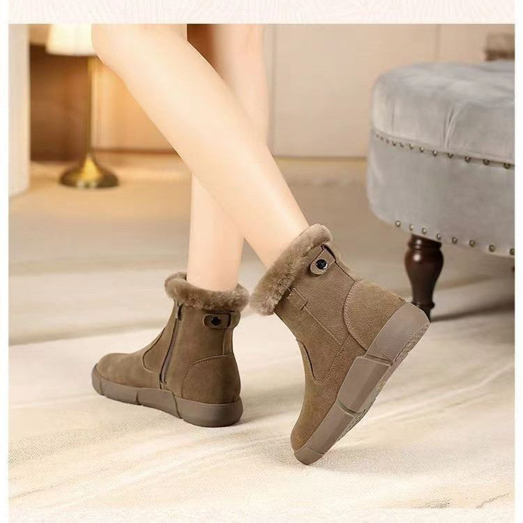 Women’s Flat Heel Warm Fleece-Lined Ankle Boots