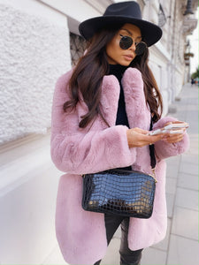 Women’s Fake Fur Long Sleeve Open Coat with Lapel in 5 Colors S-5XL - Wazzi's Wear