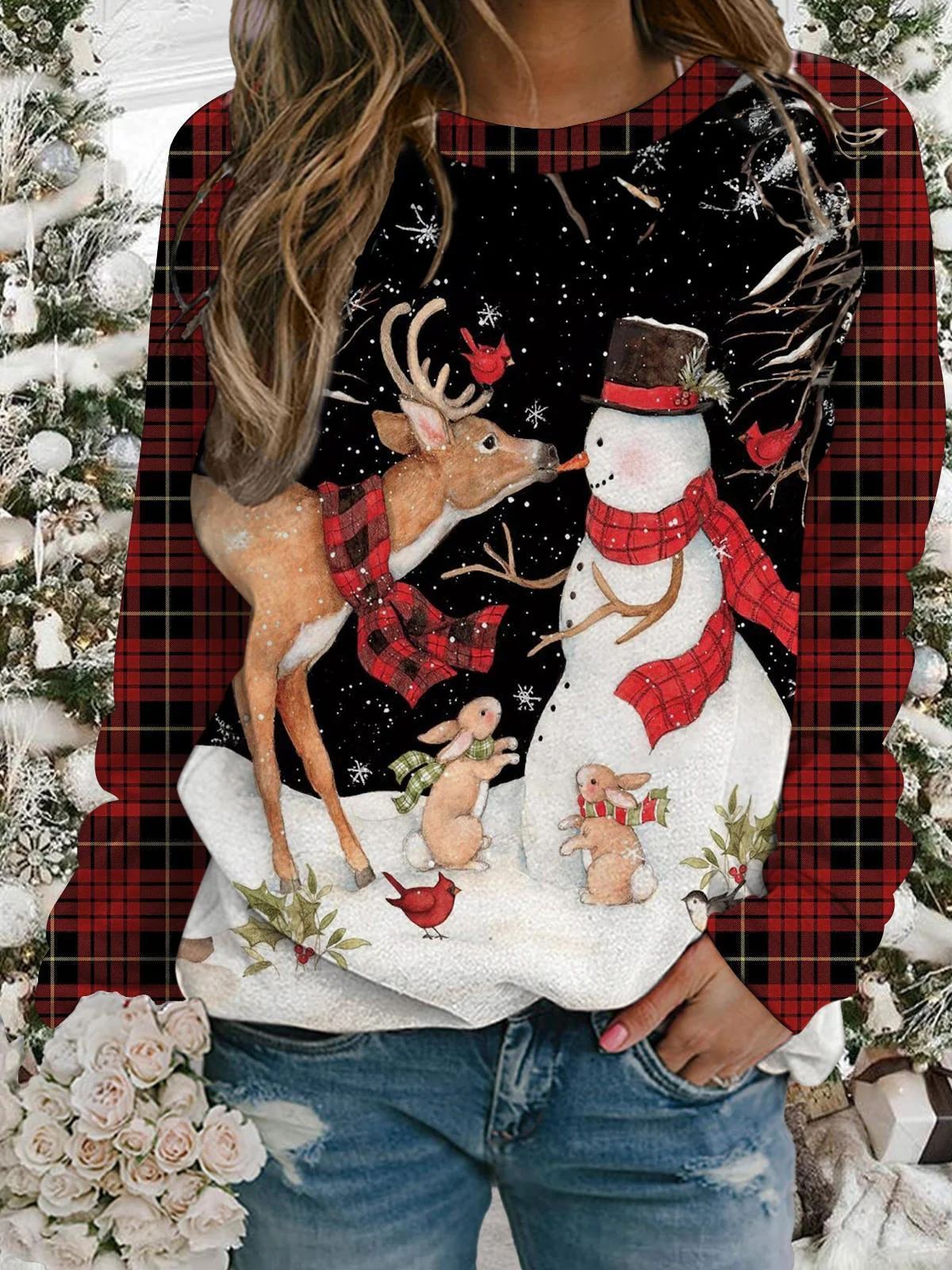 Women's Christmas Crew Neck Casual Sweater