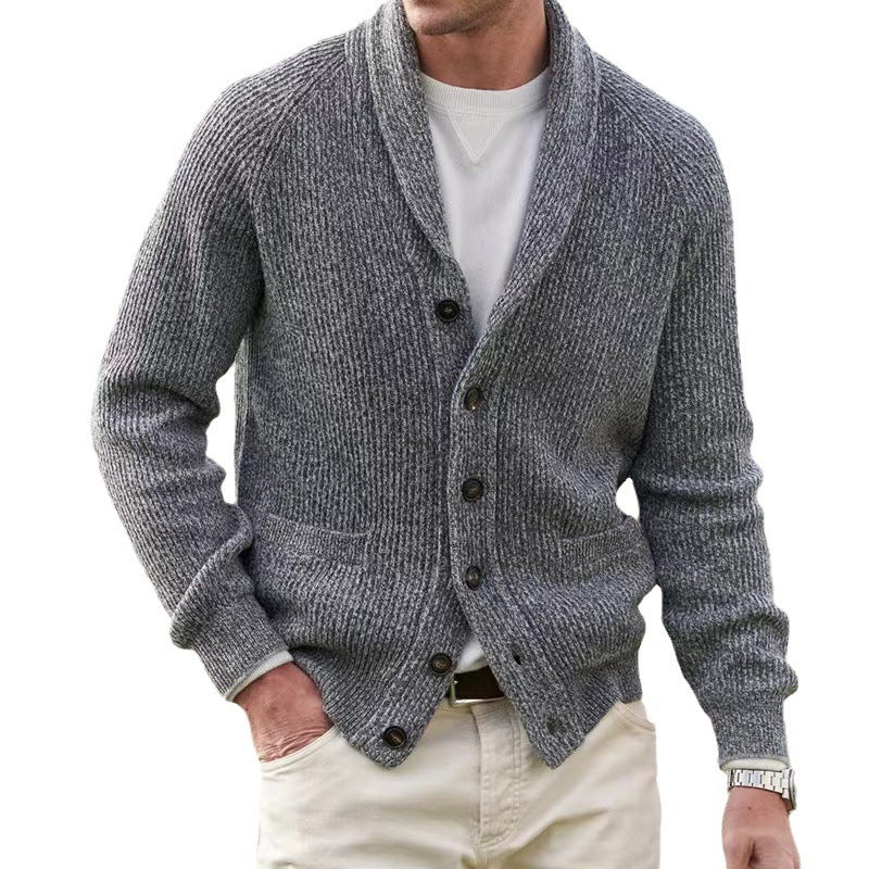 Button-Up Men's Cardigan with Lapel and Pockets