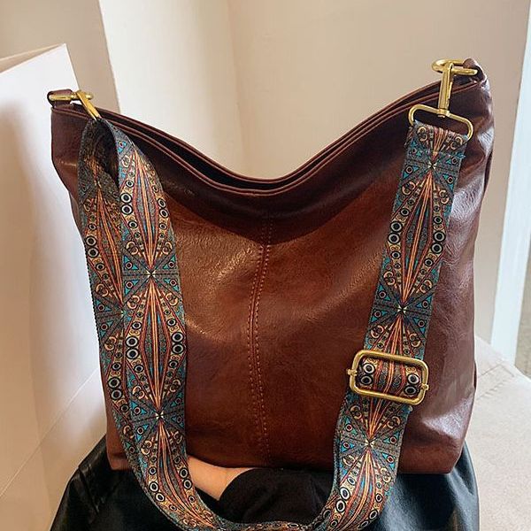 Women’s Shoulder Messenger Bag with Patterned Wide Adjustable Strap in 7 Colors - Wazzi's Wear