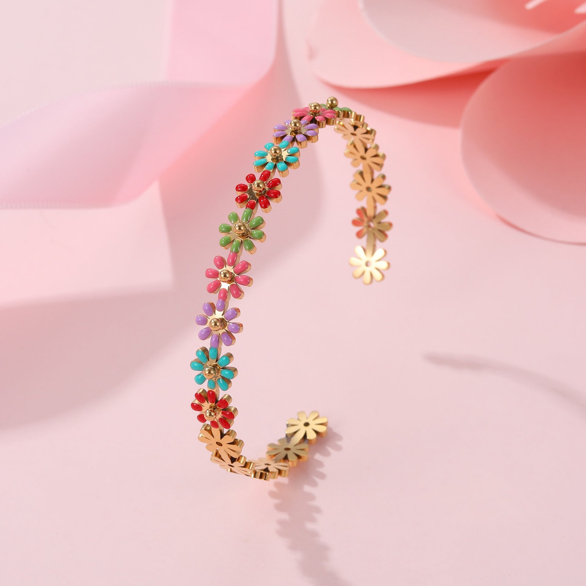 Fashion Ins Oil Dripping Color Flower Stainless Steel Bracelet
