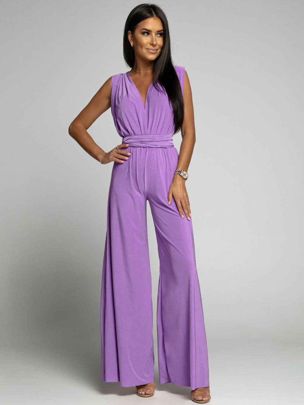 Women’s V-Neck Sleeveless  Wide Leg Jumpsuit in 4 Colors S-2XL - Wazzi's Wear