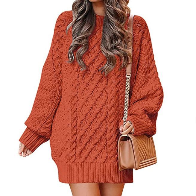 Women's Long Sleeve Twist Knit Mid-Length Sweater Dress in 11 Colors S-L - Wazzi's Wear