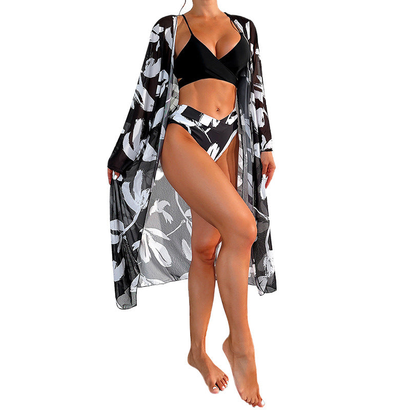Women’s Black and White Printed Bikini with Matching Cover-Up S-XL - Wazzi's Wear