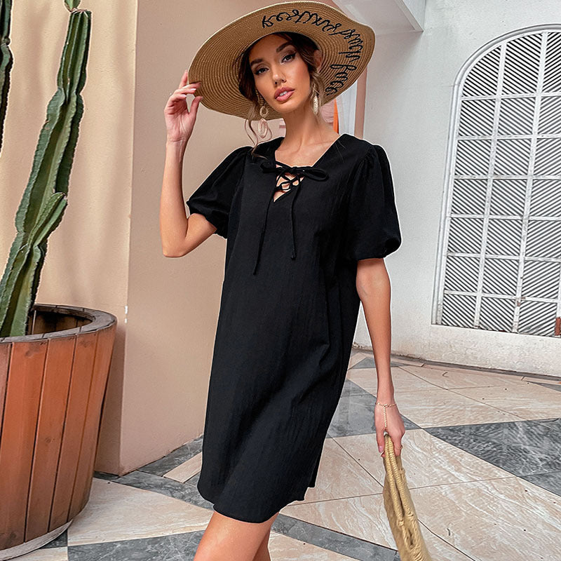 Women's New Summer Casual Cotton Linen Loose Strappy Dress