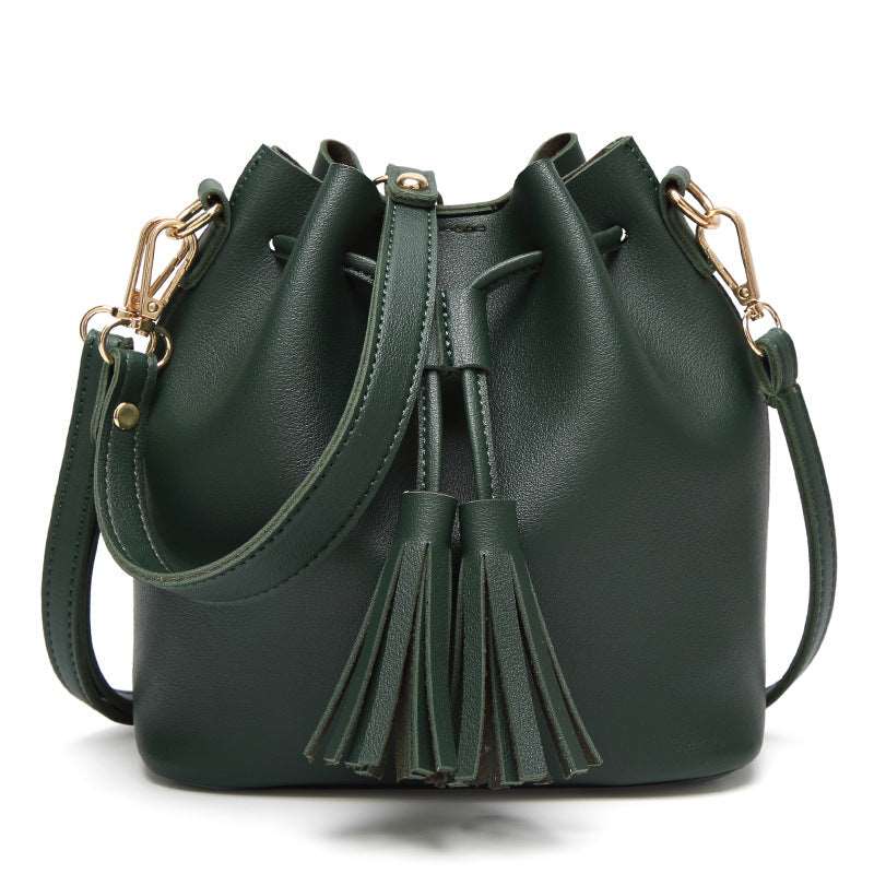 Women’s PU Leather Bucket Bag with Tassels in 5 Colors - Wazzi's Wear