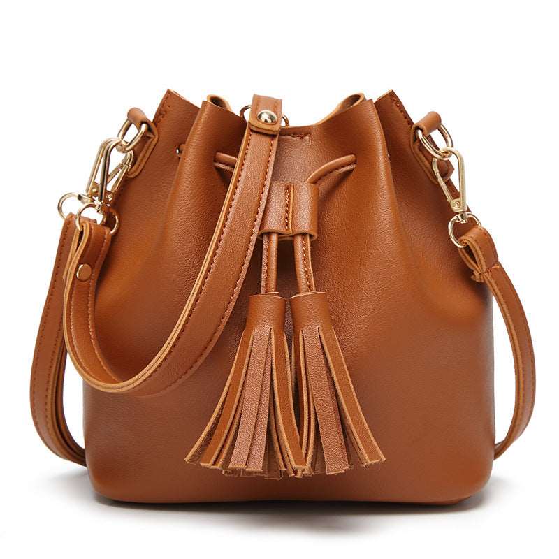 Women’s PU Leather Bucket Bag with Tassels in 5 Colors - Wazzi's Wear