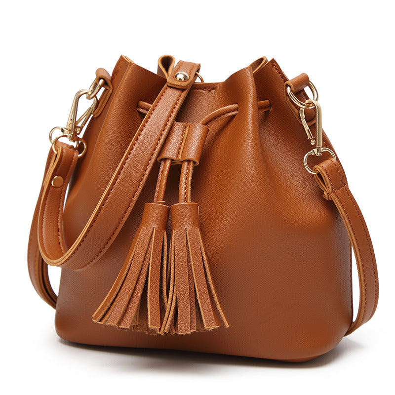 Women’s PU Leather Bucket Bag with Tassels in 5 Colors - Wazzi's Wear
