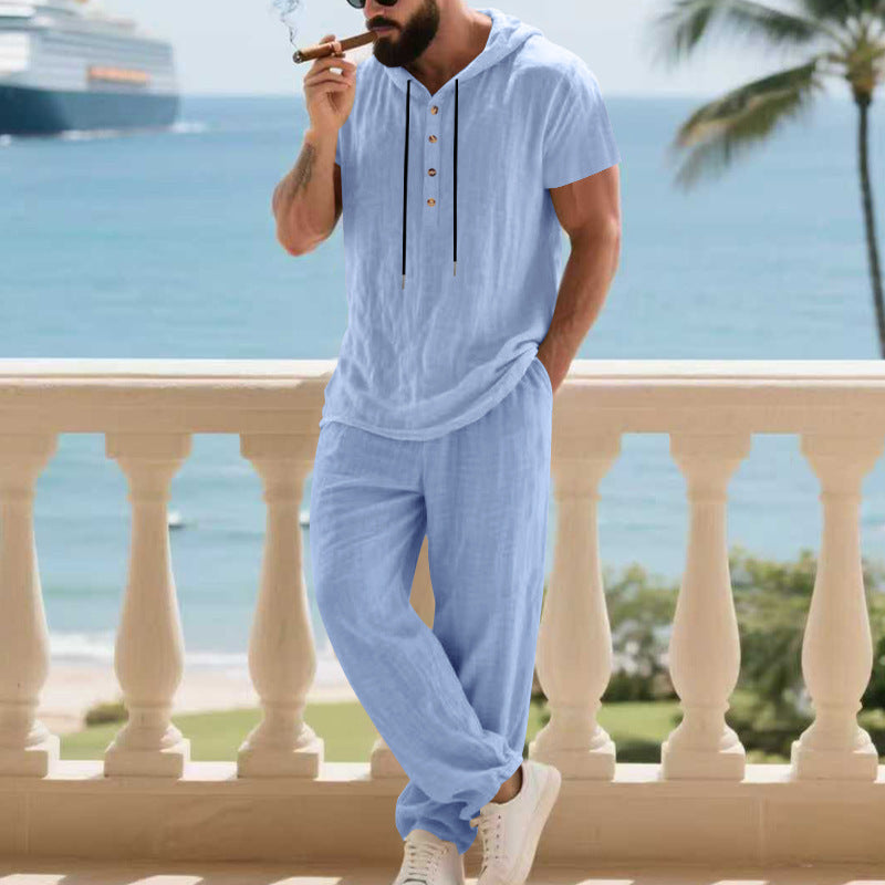 Men's Casual Linen Loose American-Style Pants Suit
