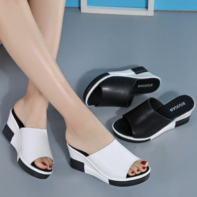 Women’s Leather Open Toe Wedge Sandals in 2 Colors - Wazzi's Wear