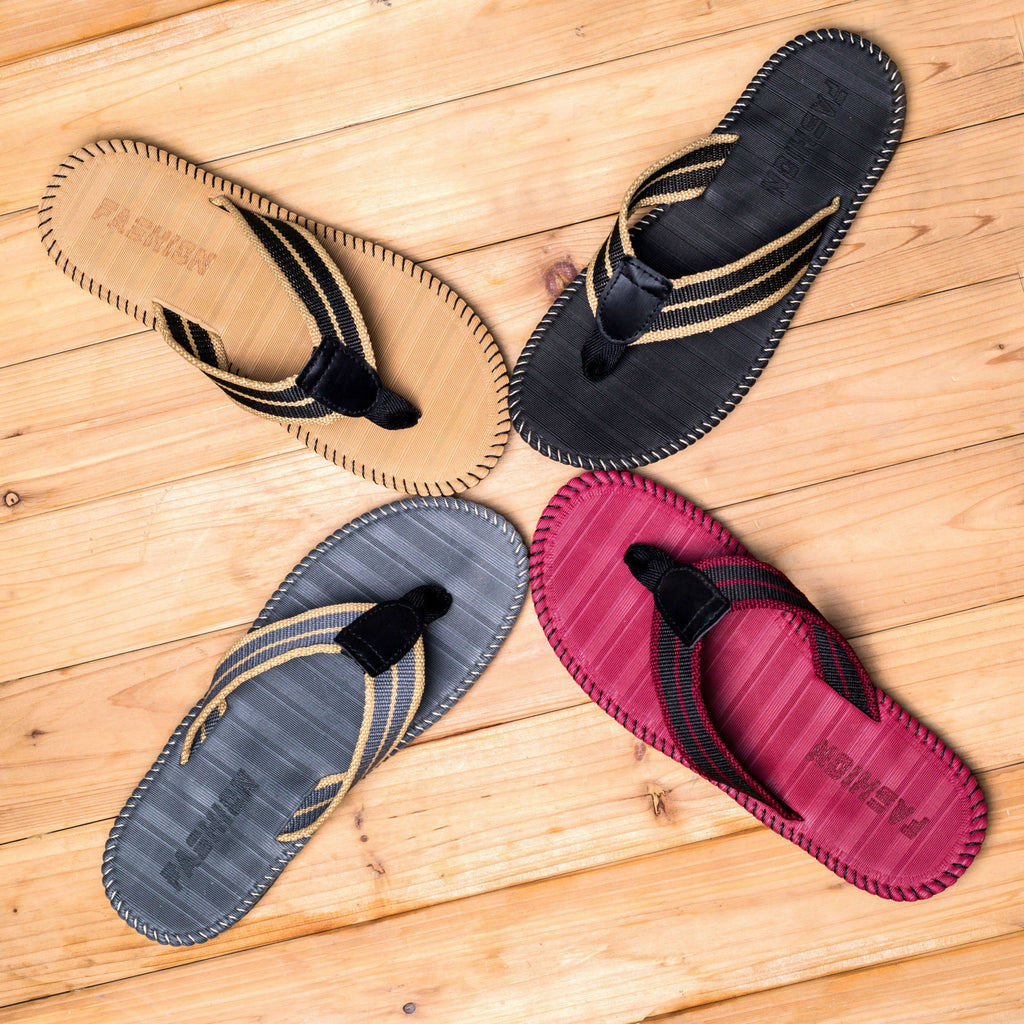 Men’s Flat Sole Striped Linen Flip Flop Thong Sandals