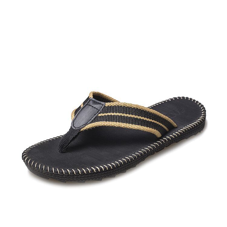 Men’s Flat Sole Striped Linen Flip Flop Thong Sandals