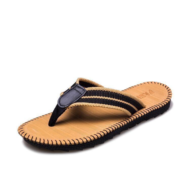 Men’s Flat Sole Striped Linen Flip Flop Thong Sandals