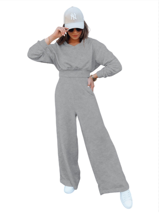 Wide-leg Pants And Hooded Sweatshirt Casual Set