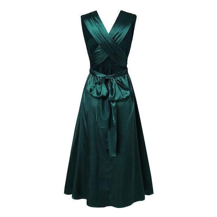 Women’s Sleeveless V-Neck  Evening Dress with Waist Tie in 3 Colors XXS-3XL - Wazzi's Wear
