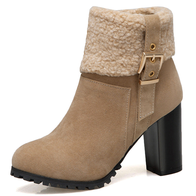 Women’s Plush High Heel Suede Snow Boots in 4 Colors - Wazzi's Wear