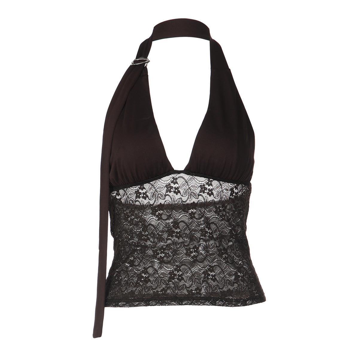 Women's Lace-spliced Deep V-neck Halter Top