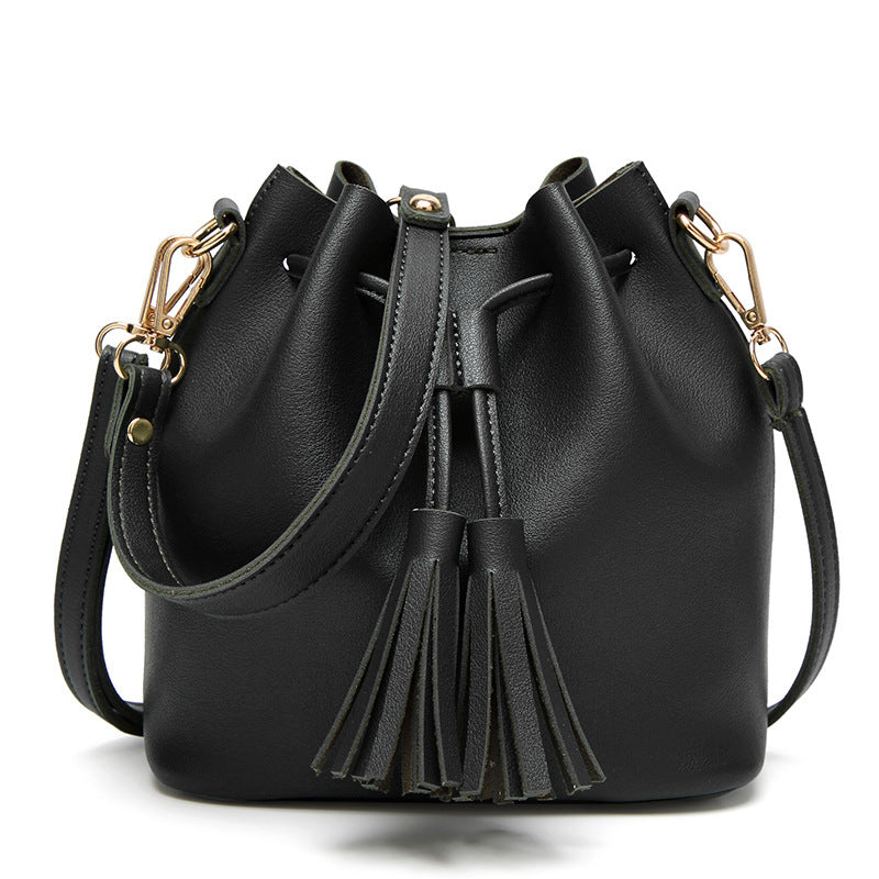 Women’s PU Leather Bucket Bag with Tassels in 5 Colors - Wazzi's Wear