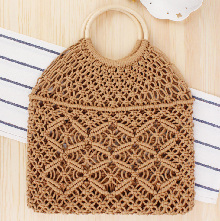 Women’s Macrame  Handbag with Wooden Ring Handle - Wazzi's Wear