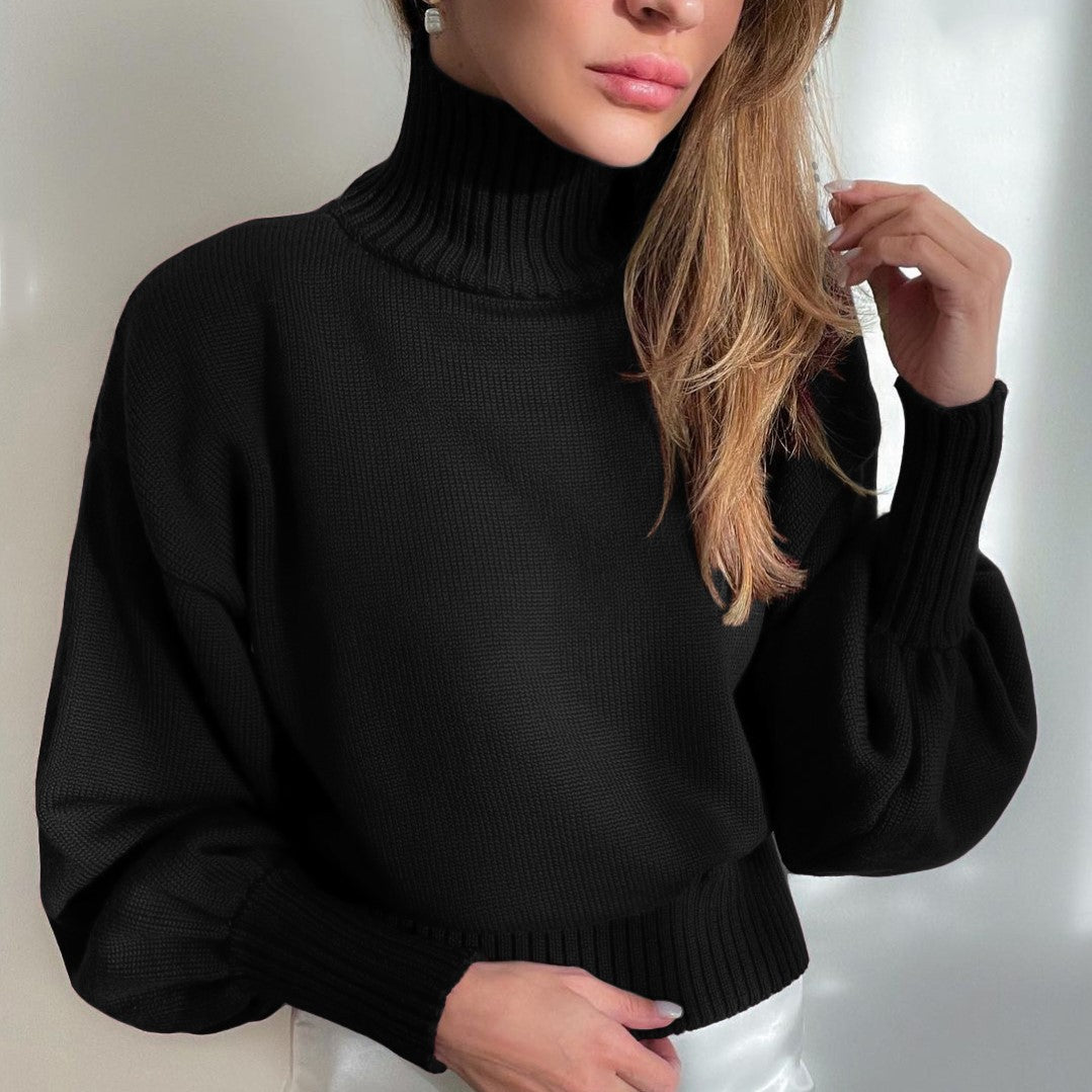 Women’s Solid Color Puff Sleeve Turtleneck Sweater in 7 Colors S-XL - Wazzi's Wear