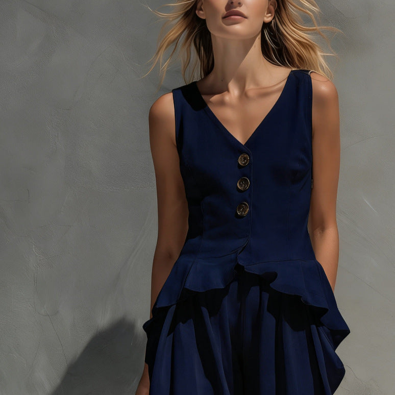 Sweatshirt-style Casual Sleeveless Top And Wide-leg Pants Two-piece Set