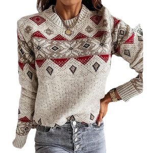 Women’s Geometric Long Sleeve Sweater S-3XL - Wazzi's Wear