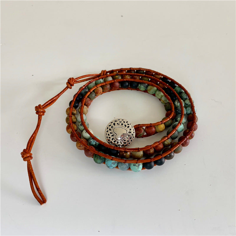 Bohemian Multi-Layer Leather Bracelet with Agate Gemstones - Wazzi's Wear