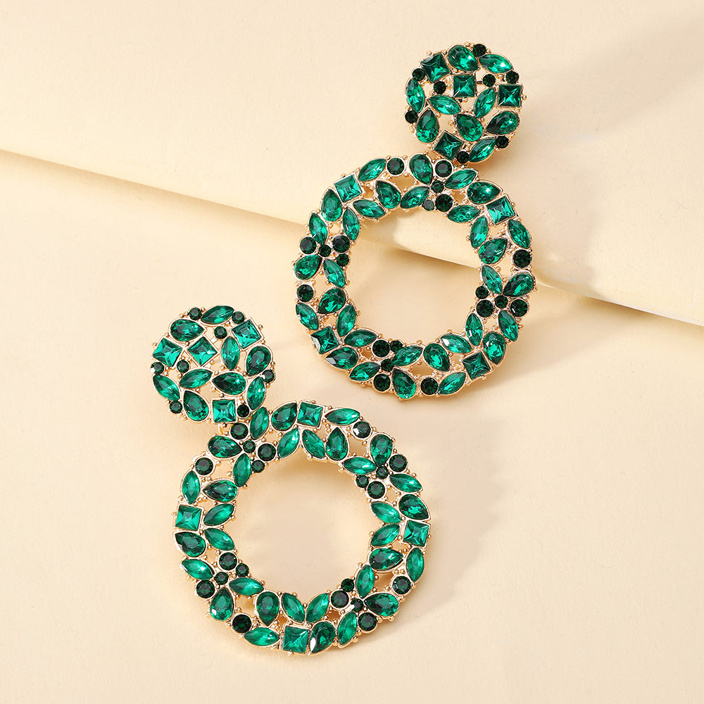 Luxury Elegant Two Tier Full Rhinestone Hollow Circle Statement Dangle Earrings For Women Party Prom Wedding Evening Daily Wear