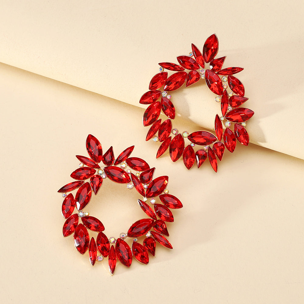 Crystal Wreath Stud Earrings For Women Sparkly Rhinestone Statement Floral Multicolor Jewelry Party Wedding Bridal Prom