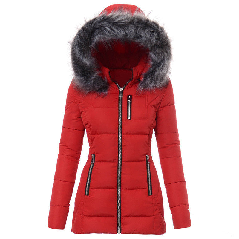 Women’s Quilted Zipper Jacket with Fur-Lined Hood in 5 Colors S-3XL - Wazzi's Wear