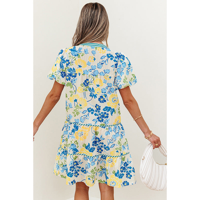 Leisure Style Multi-color Floral Print High Waist Skirt