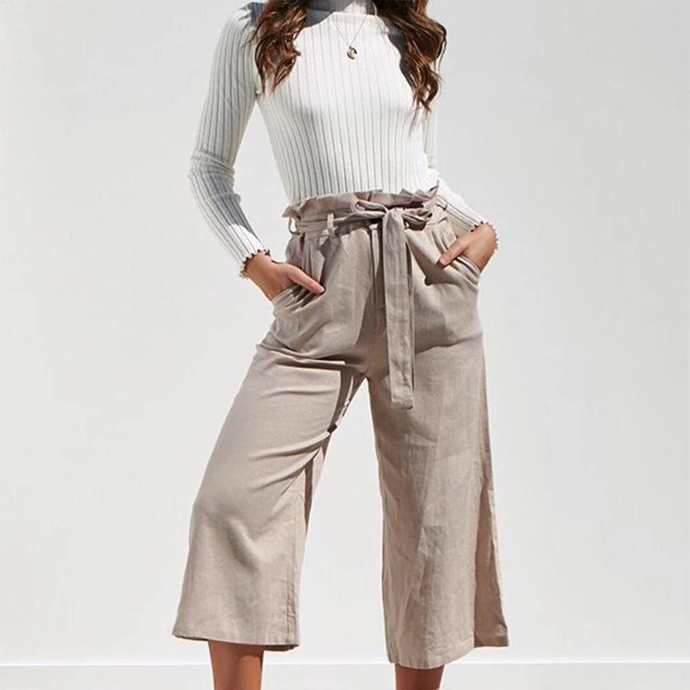 Women’s Wide Leg Cropped Pants with Pockets