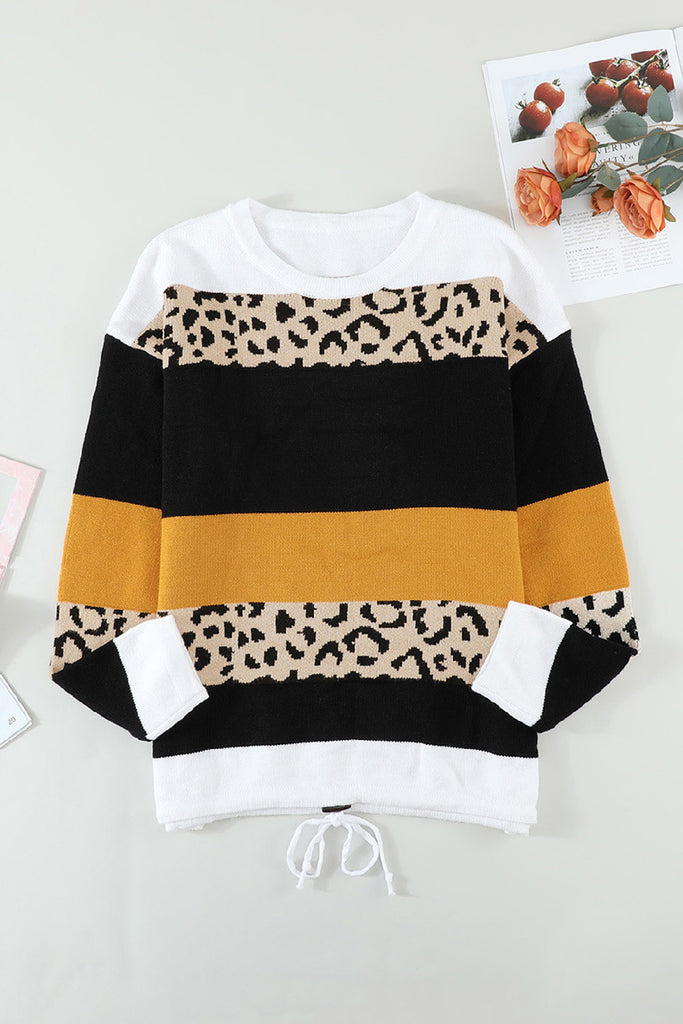 Women’s Leopard Print Colorblock Long Sleeve Sweater in 3 Colors Sizes 4-20 - Wazzi's Wear