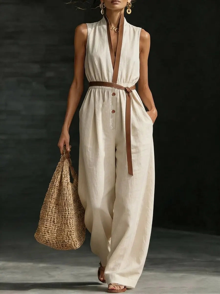 V-neck Fashionable Womens Sleeveless Jumpsuit