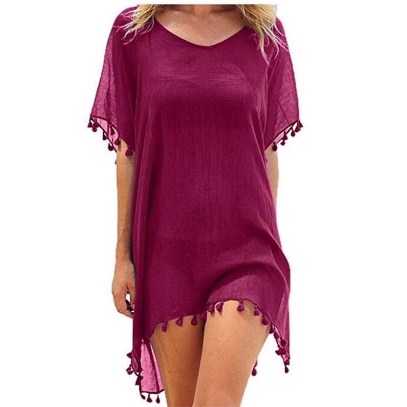 Women’s One Size Fringed Beach Cover-Up in 21 Colors - Wazzi's Wear