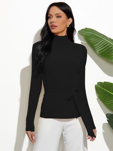 Women’s Long Sleeve Sweater with Waist Tie in 3 Colors S-XL - Wazzi's Wear