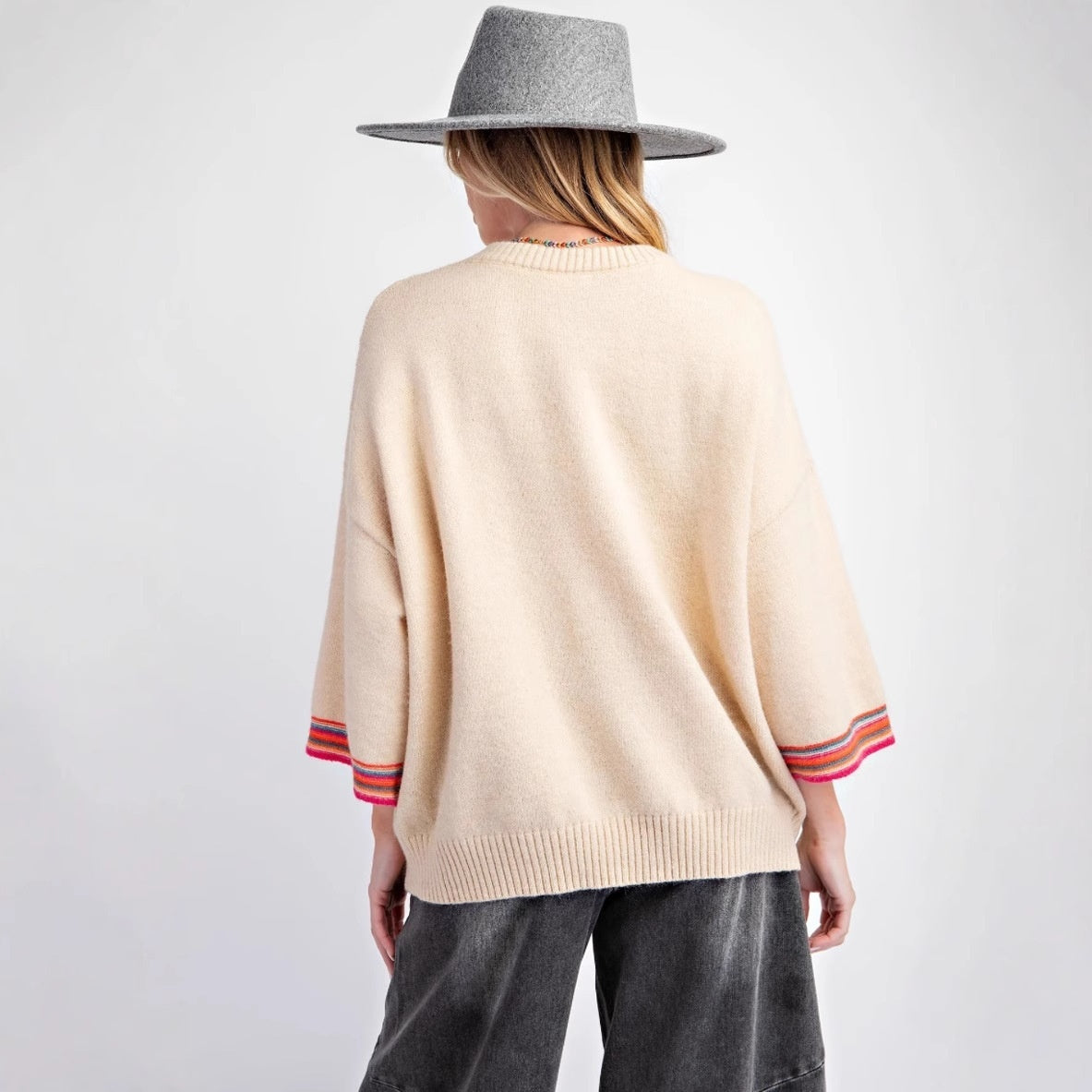 Flower Jacquard Contrast Color Elegant Autumn Knitted