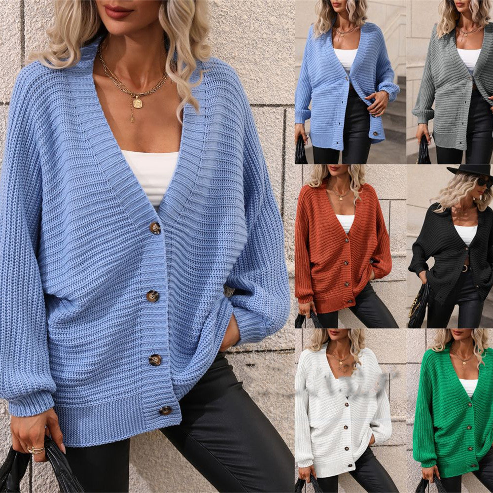 Women's Knit V-Neck Button Cardigan Sweater in 6 Colors S-XL - Wazzi's Wear