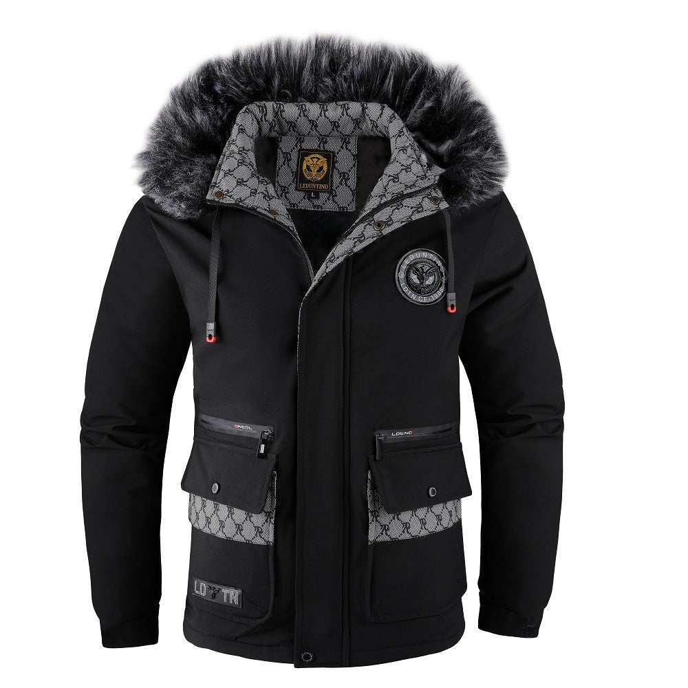 Men's Jacket with Fur-Lined Detachable Hood