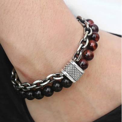 Stainless Steel Bracelet with Natural Stones - Wazzi's Wear