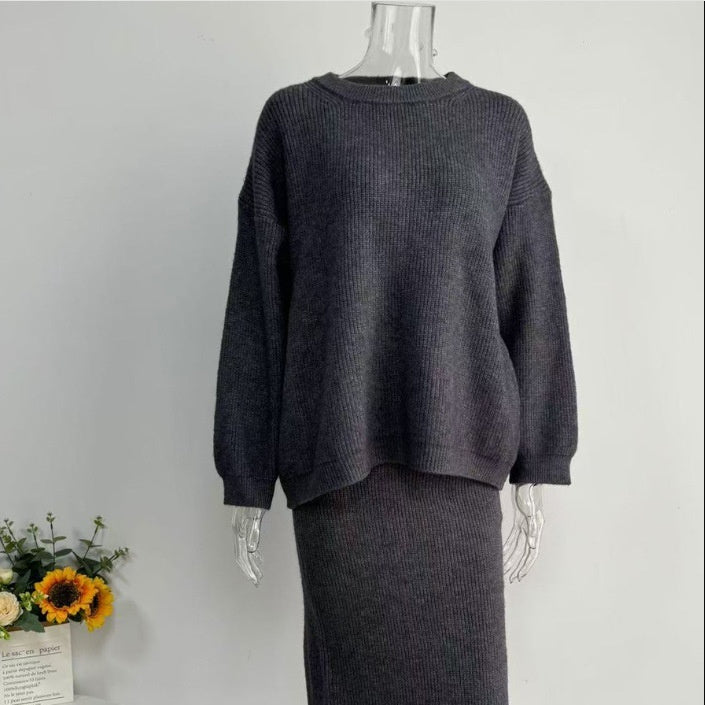 Knitted Overskirt Suit Women's Sweater Split Hip Skirt Elegant