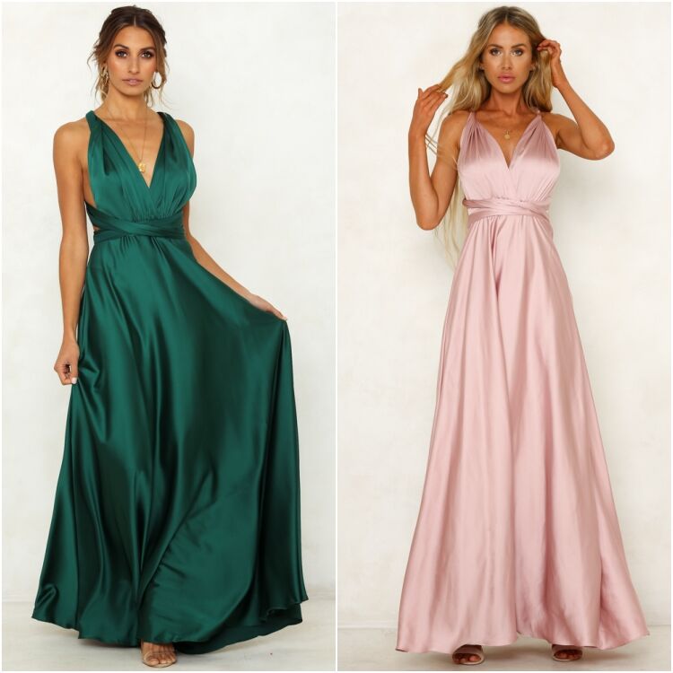 Women’s V-Neck Sleeveless Open-Back High Waist Gown in 2 Colors S-XXL - Wazzi's Wear