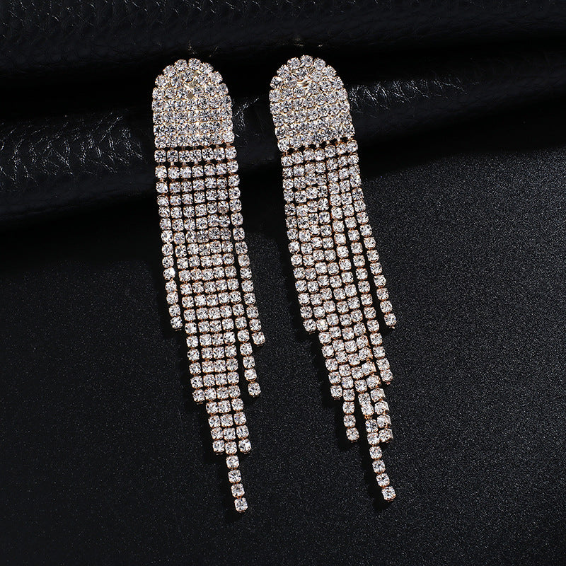 Women’s Rhinestone Tassel Earrings in 4 Colors - Wazzi's Wear