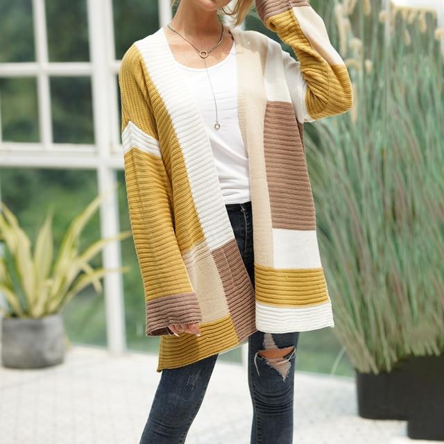 Women's Colorblock Knit Cardigan Sweater in 6 Colors S-XL - Wazzi's Wear